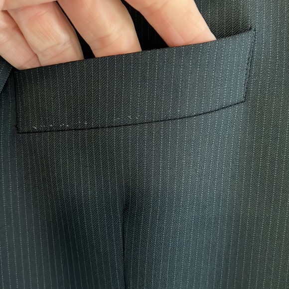 Men’s navy pin striped suit. Jacket is 43R and pants are a 36W, 31L. - Picture 2 of 12